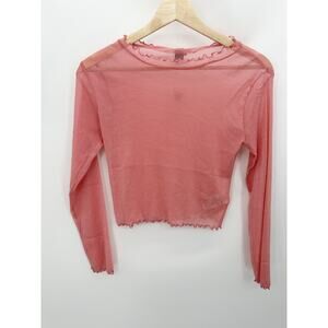 Old Navy Pink Sheer Long Sleeve Lettuce Trim Mesh Top Girls Size X-Large XL NWT